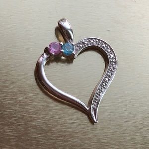 10K SOLID WHITE GOLD Purple & Blue Stone Heart Pendant